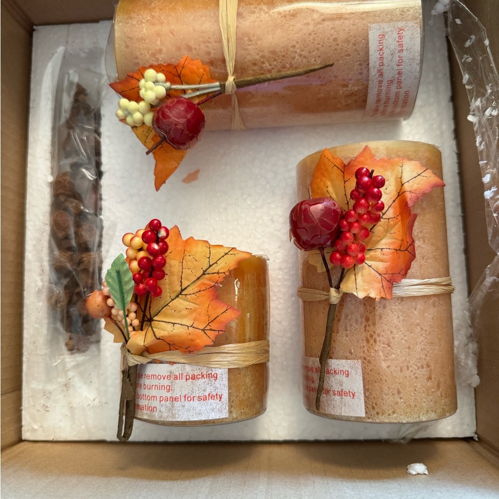 🔴NEW in Box 🔴 Beautiful Fall Table Centerpiece with 3 Candles